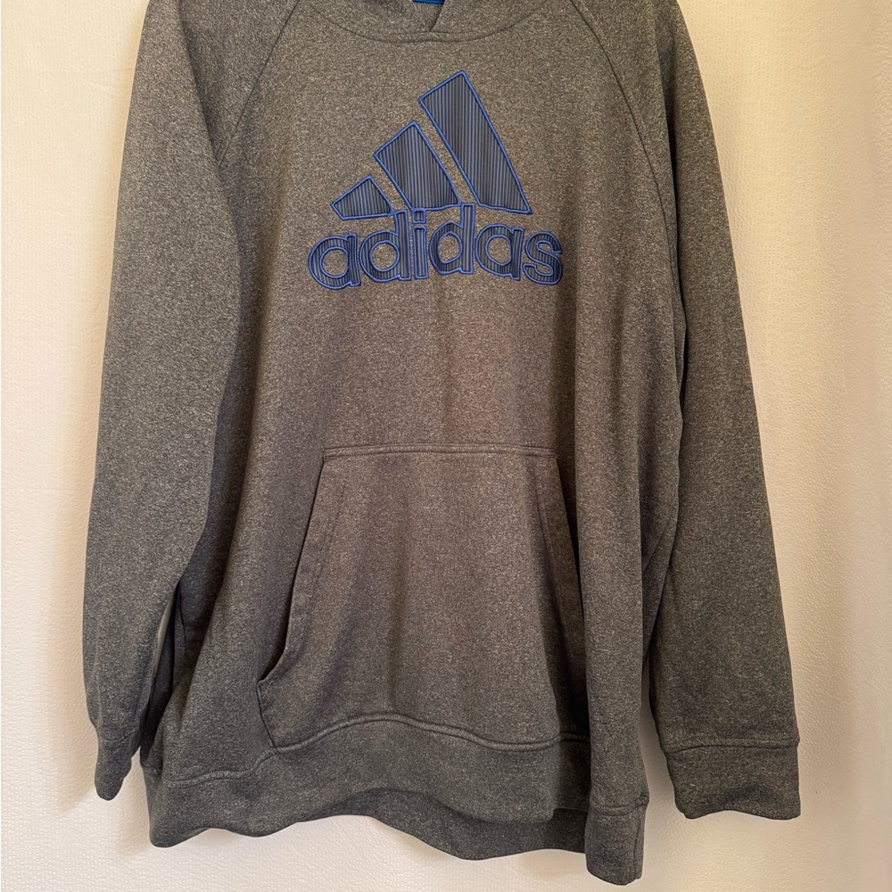 Men’s Adidas Gray Hoodie with Blue Logo